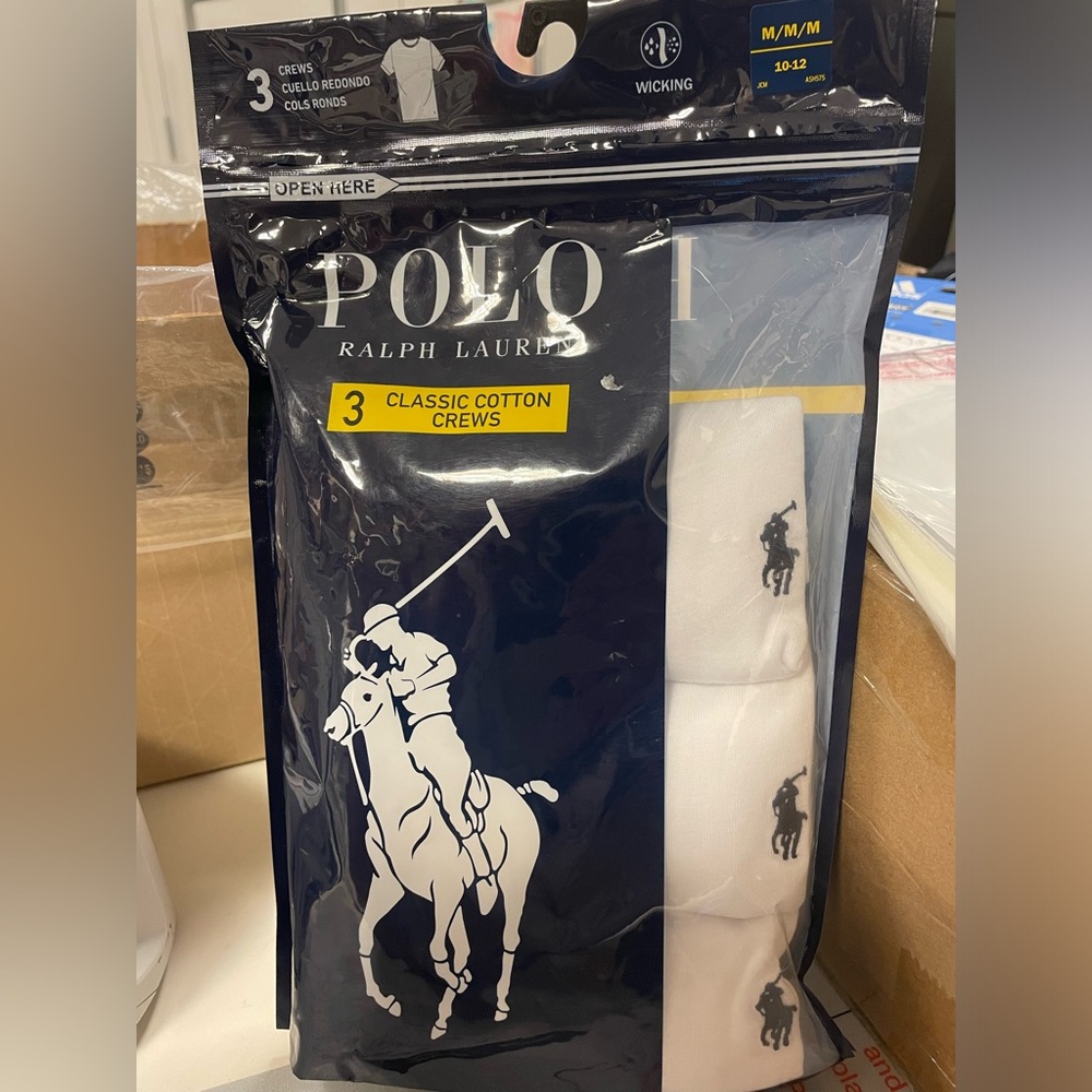 Polo Ralph Lauren Boy's White Classic Fit Crew-Neck T-Shirt 3 Pack Cotton Medium